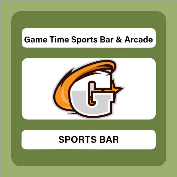 Advertisement for Game Time Sports Bar & Arcade / Publicidad de Game Time Sports Bar & Arcade